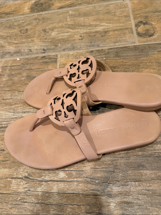 Tory Burch Shoes - Tory Burch Blush Pink Leather Logo Thong Sandals